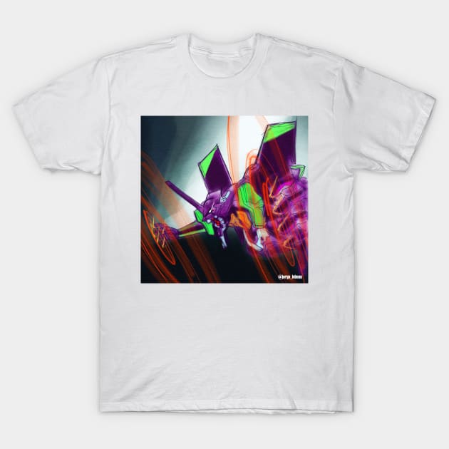 eva 01 in madness out of control art in mecha evangelion T-Shirt by jorge_lebeau